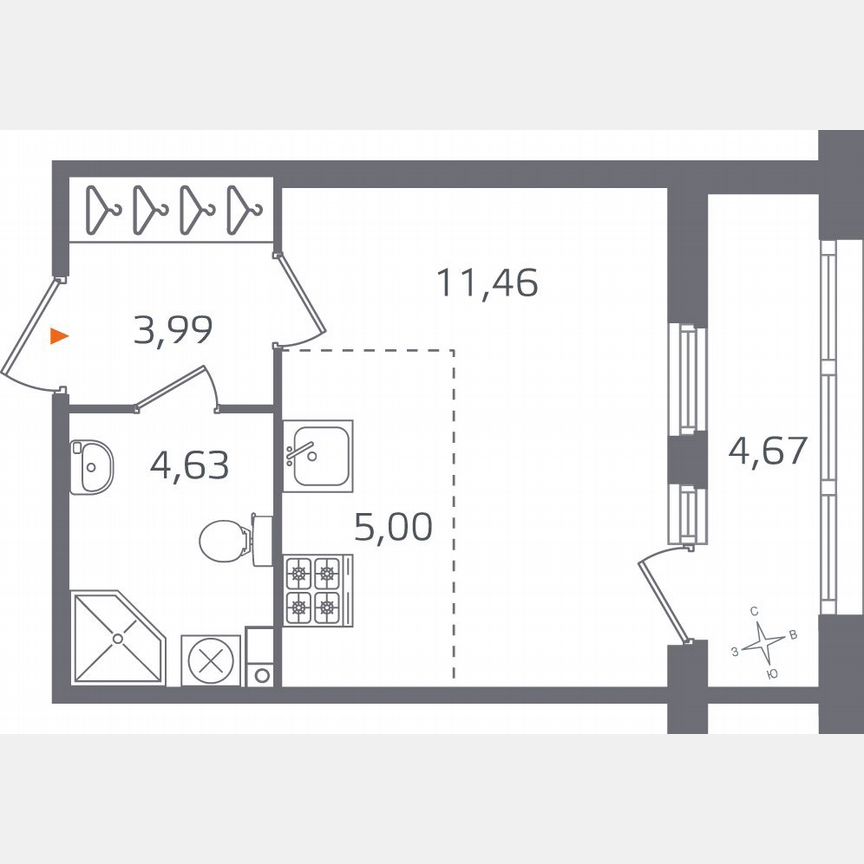 Квартира-студия, 27,4 м², 2/10 эт.