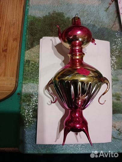 Винтажная ёлочная игрушка Самовар с чайником СССР
