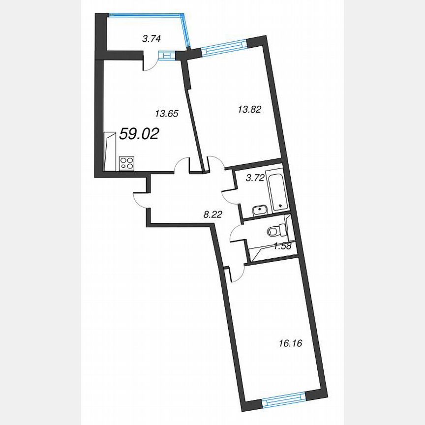 2-к. квартира, 60,9 м², 19/22 эт.