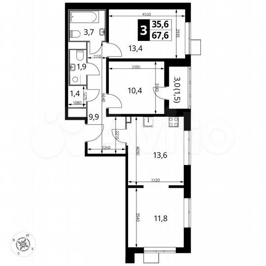 3-к. квартира, 67,6 м², 23/24 эт.