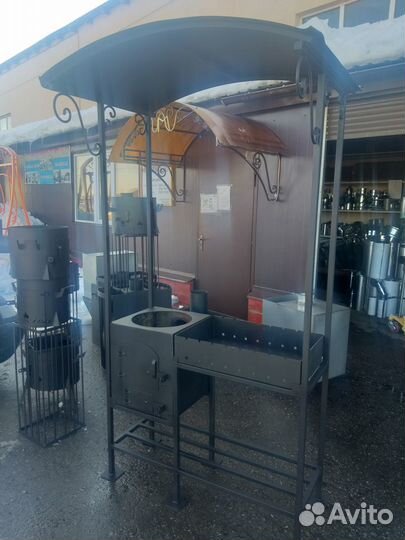 Мангал с печью под казан и крышей