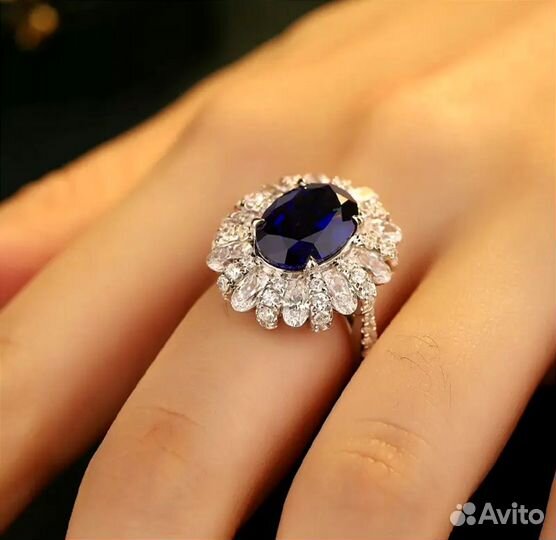 Кольцо серебро 925 пробы с сапфиром 4 ct