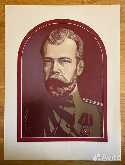 Литография, портрет, подпись