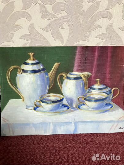 Картина маслом СССР Натюрморт с сервизом
