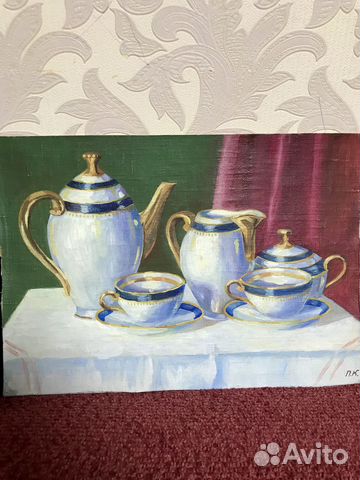 Картина маслом СССР Натюрморт с сервизом