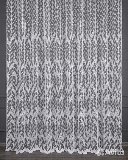 Тюль Дентель колосья холодный белый