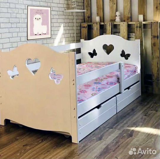 Кроватка берёза сингл высокий борт от 2х лет