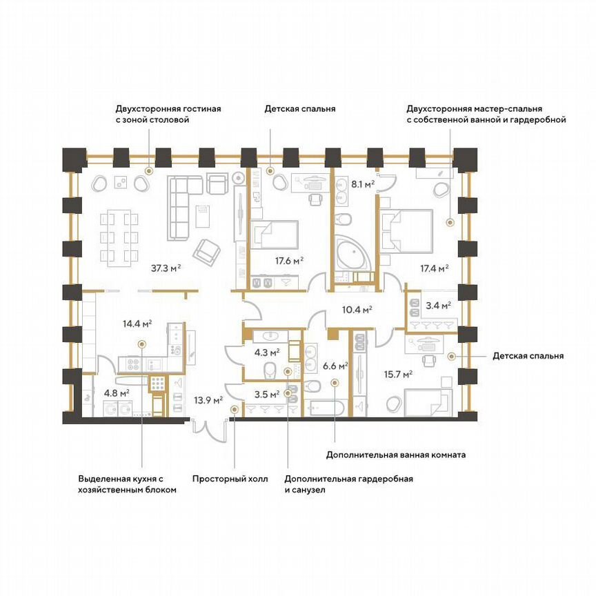 4-к. квартира, 151,4 м², 17/23 эт.