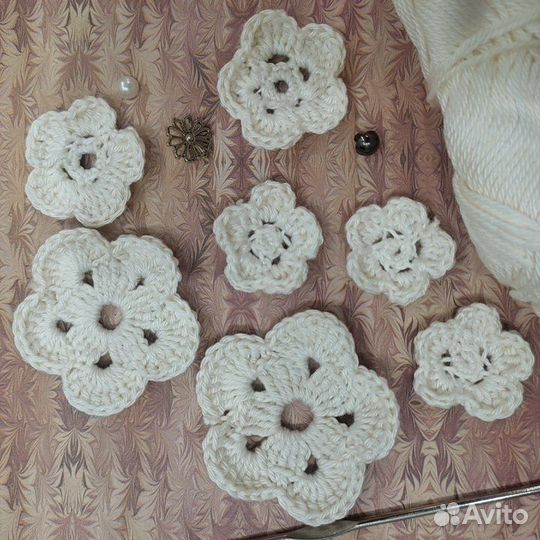 Набор вязанные элементы цветы декор скрапбукинг