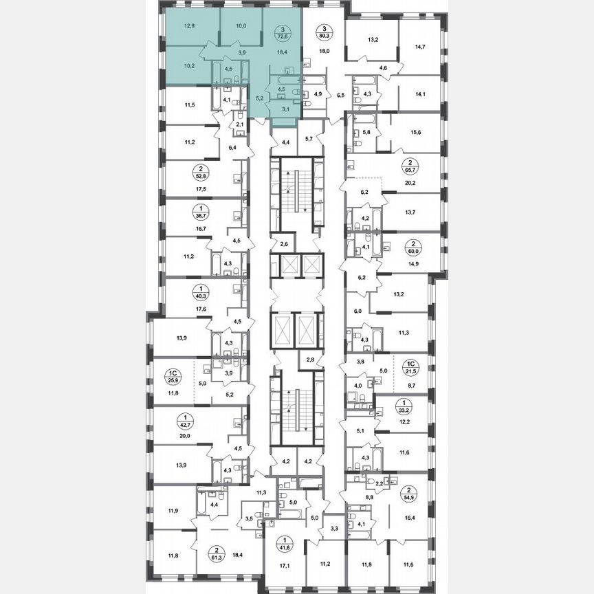 3-к. квартира, 72,6 м², 15/20 эт.