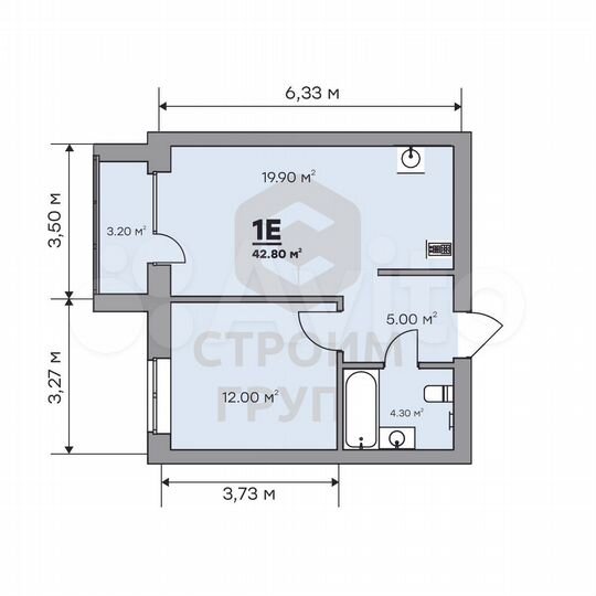 1-к. квартира, 42,8 м², 5/9 эт.