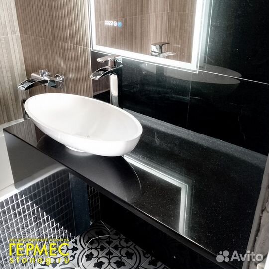 Столешница для ванной из камня чёрная s1 m2