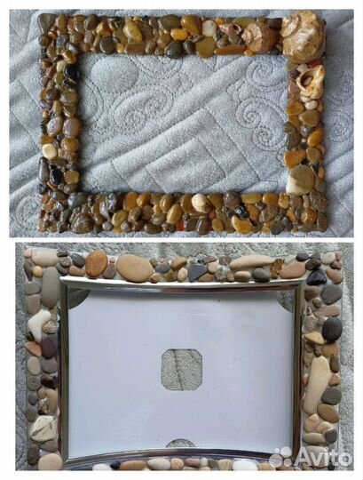 Фоторамка с морскими камнями камешками ракушками