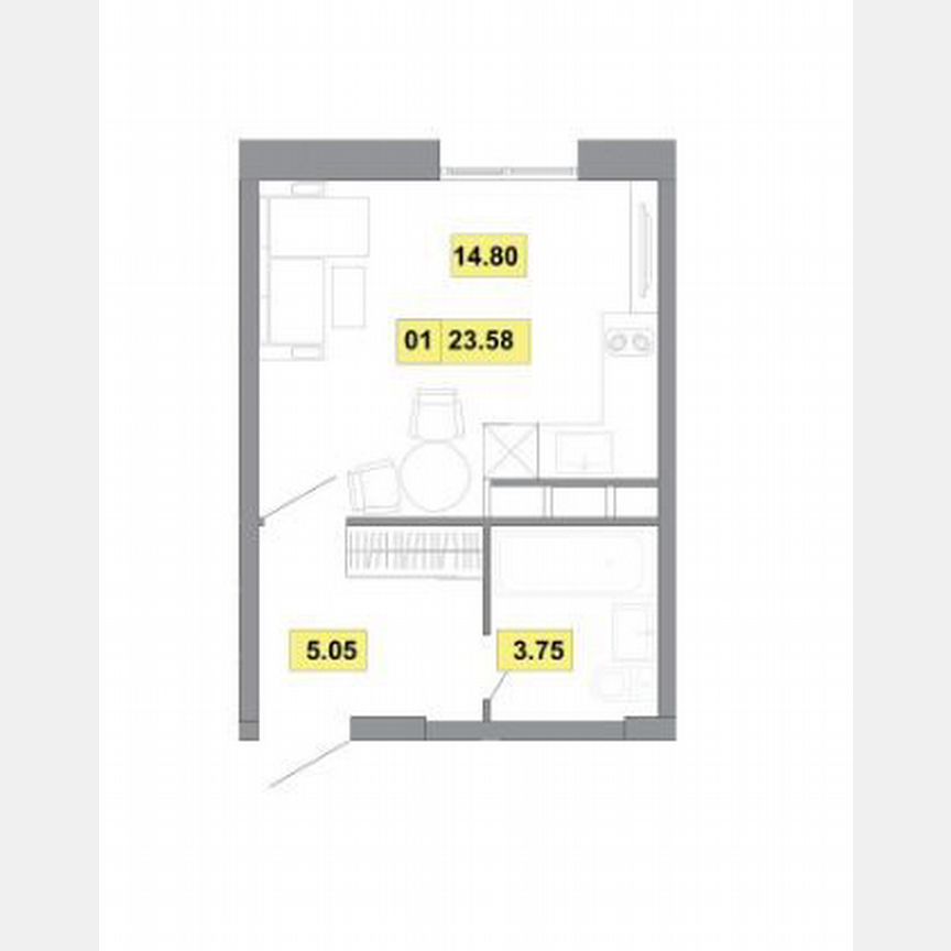 Квартира-студия, 23,6 м², 6/10 эт.