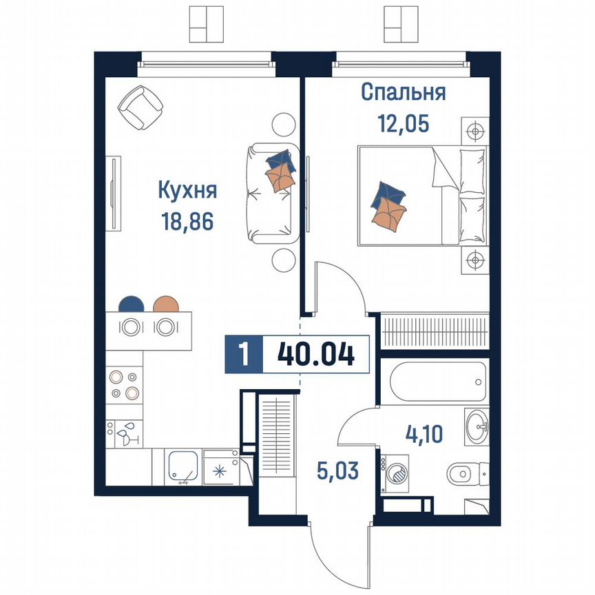 1-к. квартира, 40 м², 13/18 эт.