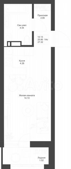 Квартира-студия, 27,3 м², 4/22 эт.