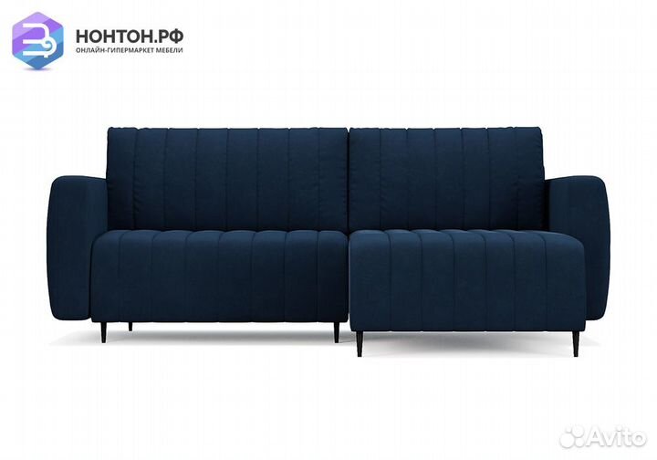 Угловой диван пантограф Маркфул велюр темно-синий