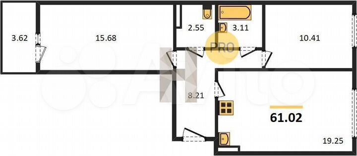 2-к. квартира, 61 м², 3/10 эт.