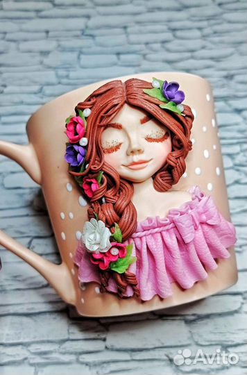 Кружка с декором из полимерной глины, Кружки