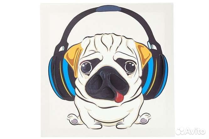 Интерьерная картина Милый пёс в наушниках