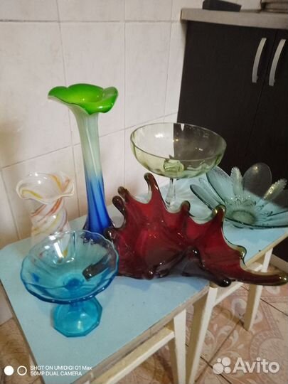Цветное стекло СССР ваза фруктовница сплатница