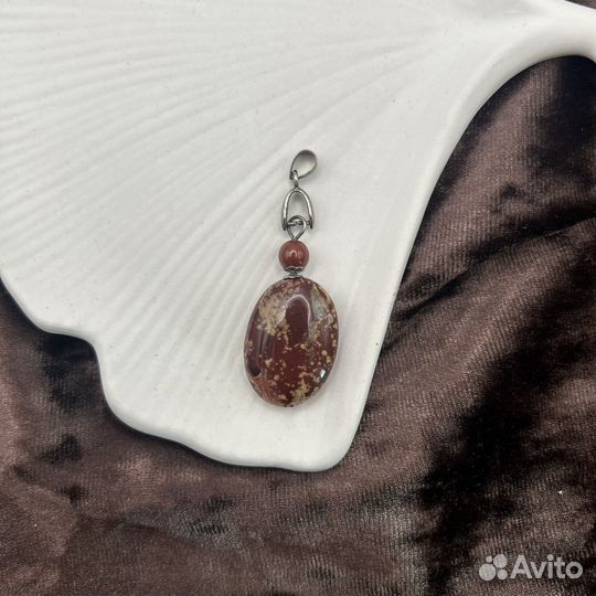 Советский винтажный мельхиоровый кулон, яшма