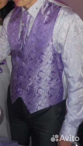 Жилетка, галстук и платок сиреневые