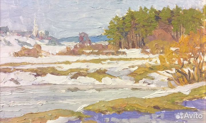 Картина. Весенний день на Нерли. Пейзаж Модоров О