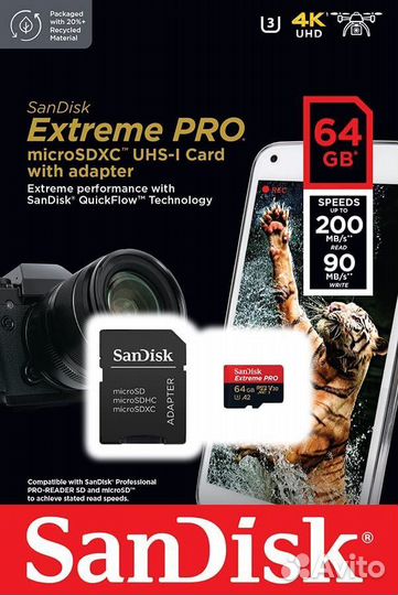 Карта памяти SanDisk MicroSD 64GB Extreme Pro V30