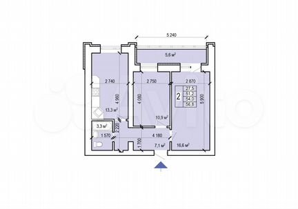 2-к. квартира, 56,8 м², 7/10 �эт.