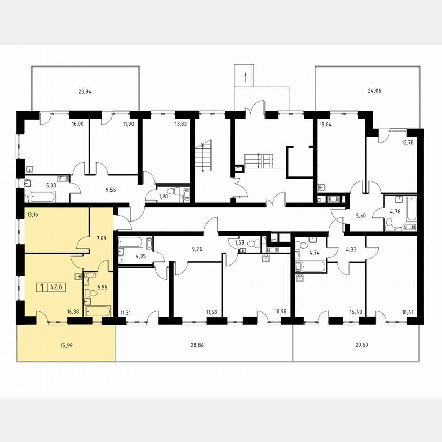 1-к. квартира, 42,6 м², 1/3 эт.
