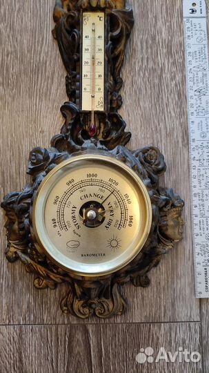 Винтажный крупный немецкий барометр-термометр