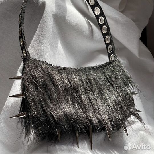 Джинсовая сумка с мехом type miu miu balenciaga