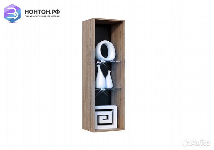 Пенал со стеклом навесной Нэнси New бетон светлый