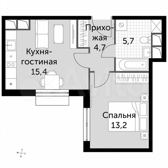1-к. квартира, 39 м², 7/16 эт.