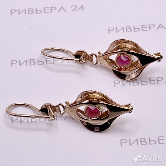 Золотые серьги с камнем 583 пробы
