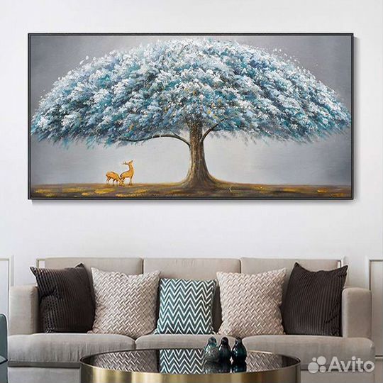 Картина маслом Пейзаж с деревом и оленем