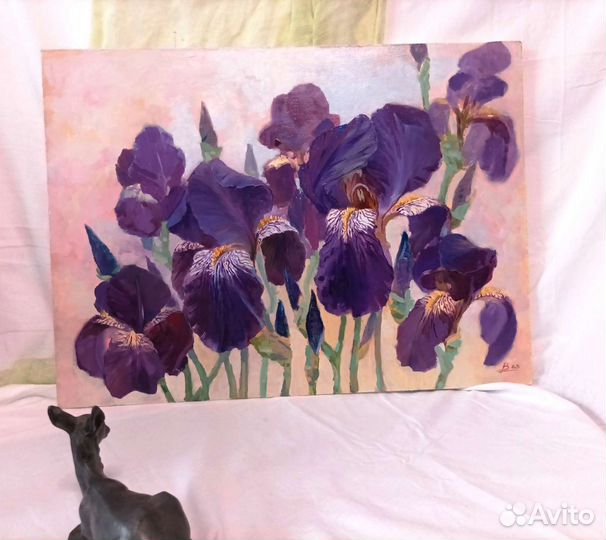 Картина с цветами маслом. Ирисы фиолетовые