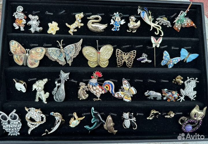 Броши бабочки кошки собаки звери рыбки винтаж