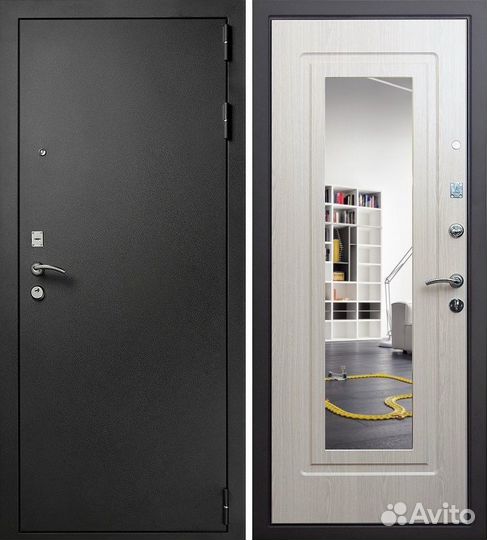 Дверь металлическая Престиж зеркало беленый дуб