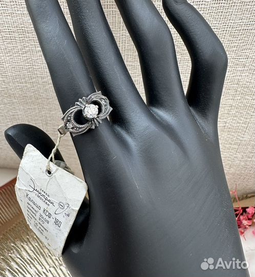 Новое кольцо с фианитом серебро 875 звезда СССР