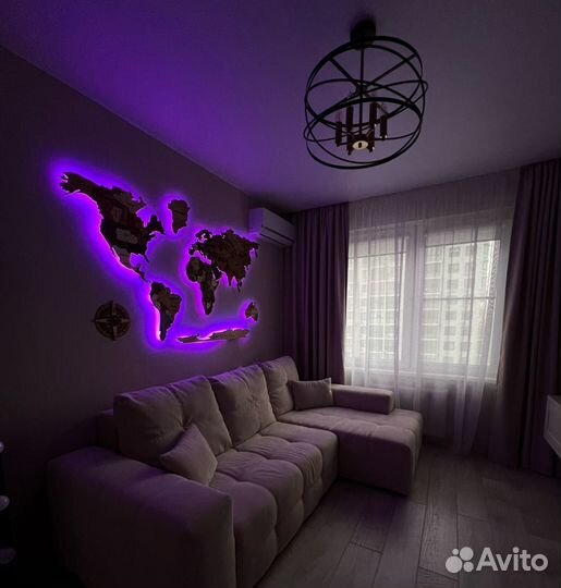 Карта мира с подсветкой на стену