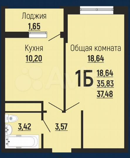 1-к. квартира, 37,5 м², 19/24 эт.