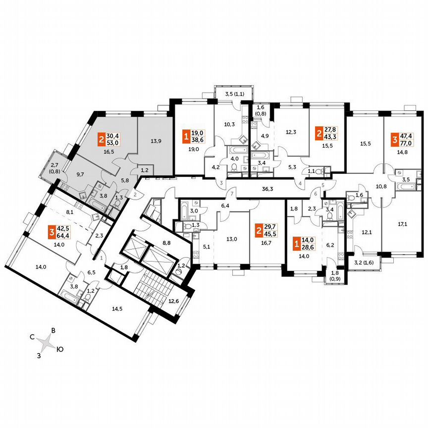 2-к. квартира, 53 м², 9/9 эт.