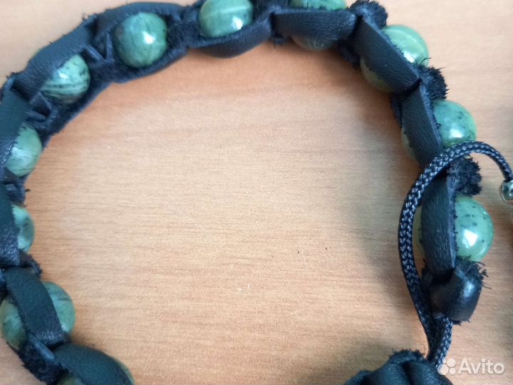 Браслет Шамбала. Натуральные камни. Кожа