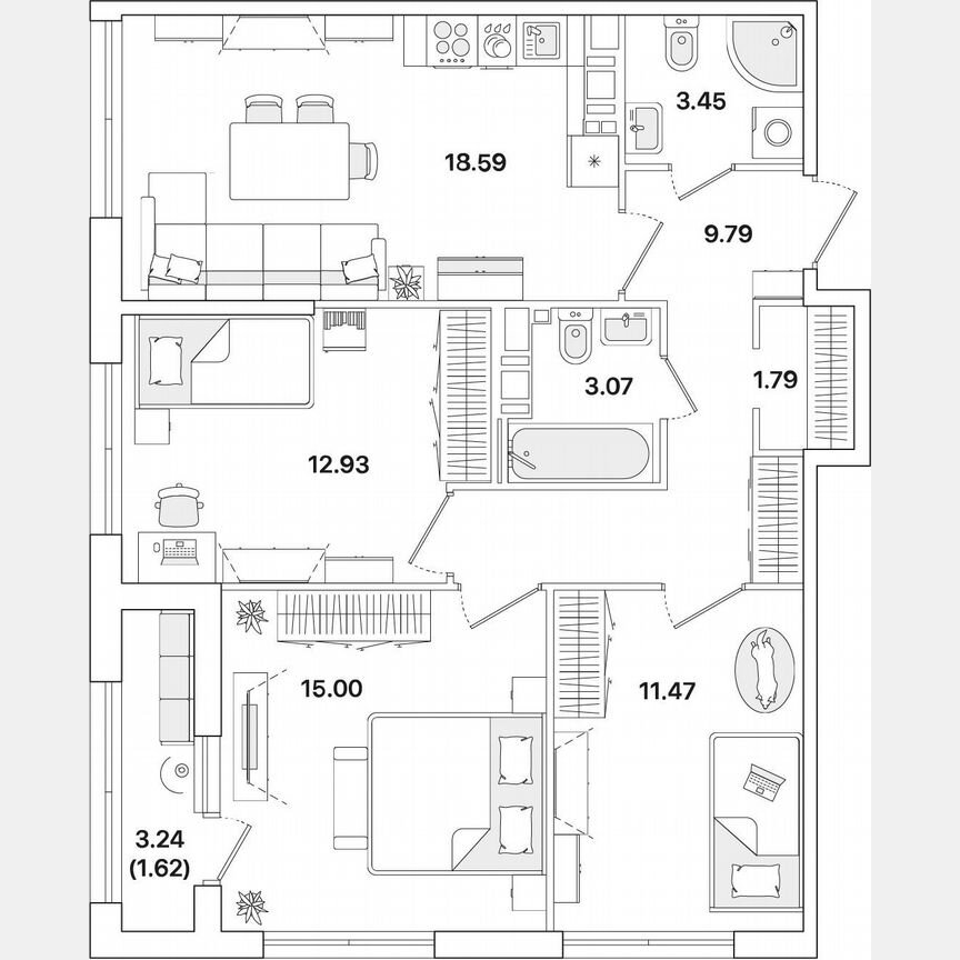 3-к. квартира, 77,7 м², 11/12 эт.