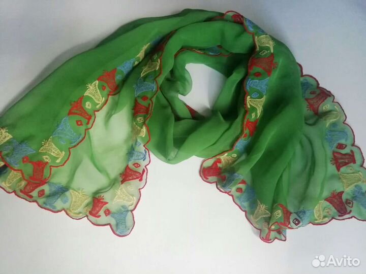 Винтажный летний женский шарф палантин с вышивкой