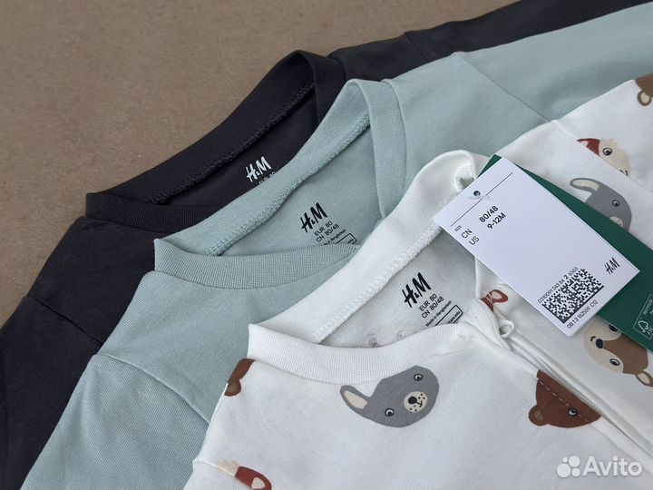 Новые слипы на молнии 3шт H&M 80