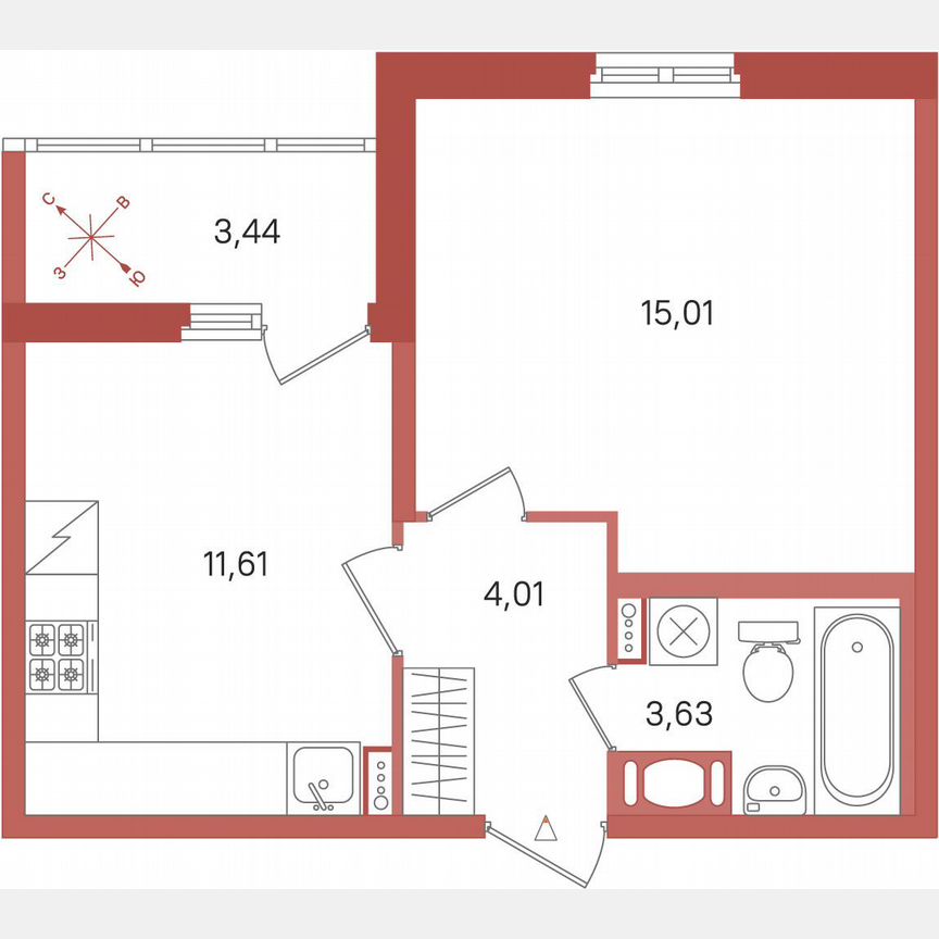 1-к. квартира, 36 м², 4/11 эт.