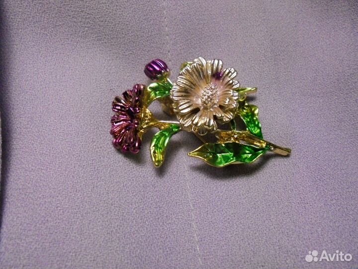 Брошь Хризантемы 5 х 3 см бижут сплав эмаль